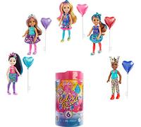 Barbie Chelsea Color Reveal Doll with 6 Surprises Age 3+: 4 Bags Contain Skirt or Pants, Shoes, Tiara & Balloon Accessory; Water Reveals Confetti-Print Doll’s Look & Color Change on Hair