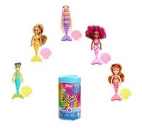 Barbie Chelsea Color Reveal Mermaid Doll with 6 Unboxing Surprises: Metallic Blue with Rainbows; 4 Bags with Accessories; Water Reveals Full Look &
