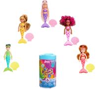 Barbie Chelsea Color Reveal Mermaid Doll with 6 Unboxing Surprises: Metallic Blue with Rainbows; 4 Bags with Accessories; Water Reveals Full Look &