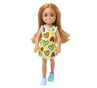 Barbie Chelsea Doll, Small Doll Wearing Removable Heart-Print Dress and Shoes, Brunette Hair & Brown Eyes, HNY57