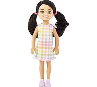 Barbie Chelsea Doll, Small Doll with Black Hair in Pigtails & Brown Eyes Wearing Removable Plaid Dress & Pink Shoes