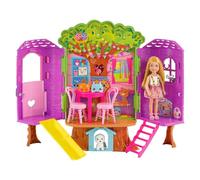 Chelsea Barbie Doll and Treehouse Playset with Pet Puppy, Dollhouse Includes Furniture and Slide, 10+ Accessories, HPL70