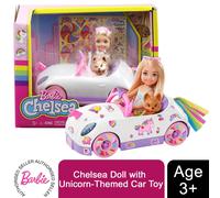 Barbie Chelsea and White Unicorn Car with Pet Dog & Stickers GXT41 By Mattel toy