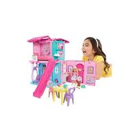 Barbie Chelsea Toy Dollhouse with 15+ Accessories, Pop-Up House Expands to 17+ x 13+ inches with 5 Play Areas & Slide, Includes Small Doll & Pet Dog, JFW49