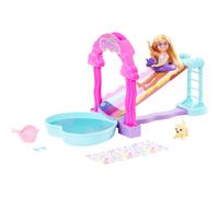 Barbie Chelsea Rainbow Water Slide Playset with Doll, Dog, & Accessories, Pour Water Into Arch to Make it “Rain”, HTK39