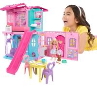 Barbie Chelsea Toy Dollhouse with 15+ Accessories, Pop-Up House Expands to 17+ x 13+ inches with 5 Play Areas & Slide, Includes Small Doll & Pet Dog, JFW49