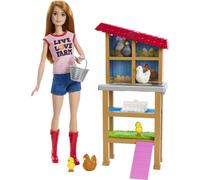 Barbie Chicken Farmer Doll Red-Haired and Playset with Henhouse 3 Chickens 2 Chicks and More Career-Themed Toy for 3 to 7 Year Olds