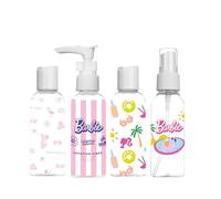 Barbie - Children's Travel Toiletry Bag - Cup Bottles 4 x 50 ml - Empty Travel Kit - Parents Safety & Practicality - Airplane Format - Official Mattel Product