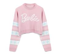 Barbie Cropped Christmas Jumper Womens | Ladies Adults Doll Logo Snowflakes Fairisle Pastel Pink Knitted Sweater | Presents For Her XL
