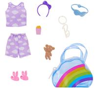 Barbie Clothes & Accessories Deluxe Keychain Rainbow Bag with Pajamas & Slumber Party-Themed Accessories for Fashion Dolls Like Slippers