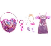 Barbie Clothes Set, Birthday-Themed with Dress, 5 Acessories & Zippered Doll-Sized Heart-Shaped Bag with Clip-On Ring