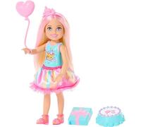 Barbie Club Chelsea 6-Inch Birthday-Themed Small Doll with Pink-Streaked Blonde Hair, Colorful Dress & 4 Party Accessories, JJB37