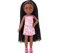 Barbie Club Chelsea Small Doll, 6-Inch Ari with Braided Hair Wearing Removable Flower-Print Dress & Pink Sandals, JJB34