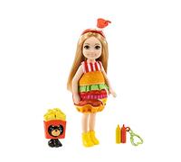 Barbie Club Chelsea Dress-Up Doll (6-inch Blonde) in Burger Costume with Pet and Accessories, Gift for 3 to 7