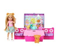 Barbie Family & Friends Club Chelsea Pop-Up Tea Party Playset with Blonde Small Doll, Transforming Picnic Basket & 10+ Accessories, JJB40