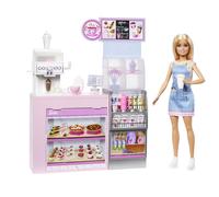 Barbie Coffee Shop Playset with Blonde Barista Doll & 12+ Accessories Including Coffee-Smoothie Maker, Food, Cups & More, HXN94