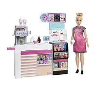Barbie Coffee Shop with Blonde Curvy Doll and 20+ Realistic Play Pieces: Coffee Shop, Coffee-Smoothie Maker, Milk, Syrup, Coffee & Smoothie Cups & More; For Ages 3 Years Old & Up, GMW03