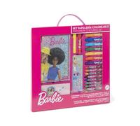 Barbie Colouring & Stationery Set for Kids - Includes Colouring Book, 10 Markers, 12 Wax Crayons, 2 Sticker Sheets, Glitter Stickers & Stamp - Boosts Creativity & Imagination - Art Gift Set for Kids