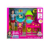 Barbie Skipper Babysitters Inc. Toys, Skipper Doll and Waterpark Playset with Working Water Slide and Accessories, First Jobs