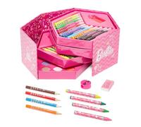 Barbie Crafts for Girls - Hexagonal Spiral Art Case Colouring Set, 52 Piece with Pencils, Markers, Paintcakes & Crayons - Complete Arts & Crafts Supplies Kit & Easy Storage for Drawing & Painting
