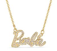 Barbie Crystal Script Logo Necklace (Gold)