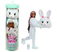 Barbie Cutie Reveal Doll & Accessories, Cuddly Series Bunny with 10 Surprises Including Color Change & Mini Pet, JJP65