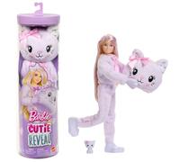 Barbie Cutie Reveal Doll – Cuddly Series Kitten, 10 Surprises, Color Change, Mini Pet, JJP64