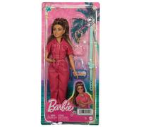 Barbie Doll in Trendy Pink Jumpsuit with Storytelling Accessories and Pet Puppy, Brown Hair in High Ponytail, HPL76,Multicolor,Medium