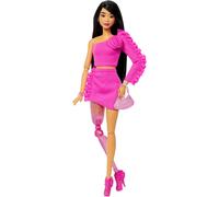 Barbie Deluxe Style Doll #2 in Barbiecore Outfit, Black Hair and Glittery Prosth