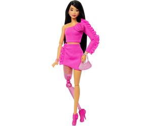Barbie Deluxe Style Doll #2 in Barbiecore Outfit, Black Hair and Glittery Prosth