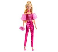 Barbie Deluxe Style Doll #5 in Metallic Pink Outfit, Blonde Hair, Sparkly Corset Top and Shiny Pants with Accessories like Rose Necklace and Handbag, JFP40