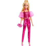 Barbie Deluxe Style Doll #5 in Metallic Pink Outfit, Blonde Hair, Sparkly Corset Top and Shiny Pants with Accessories like Rose Necklace and Handbag, JFP40