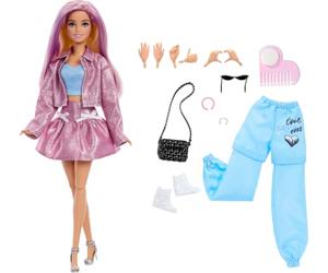 Barbie Deluxe Style Doll in Metallic Pink Barbiecore Skirt and Jacket | 4 Fashions, 4 Accessories, 4 Interchangeable Hands, 2 Shoes & Color Change Hair , JNC61