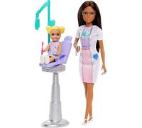 Barbie Dentist Doll with Brunette Fashion Doll Patient, Blue Dress & Lab Coat, Dental Exam Chair & Accessories, 3+ Years