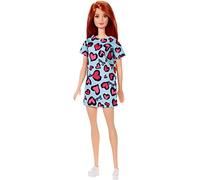 Barbie Doll Red Hair Wearing Yellow and Purple Heart-Print Dress and