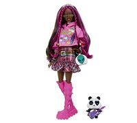 Barbie Doll Age 3+ with Pet Panda, Barbie Extra, Kids Toys, Clothes and Accessories, Pink-Streaked Brunette Hair, Graphic Hoodie and Plaid Skirt, HKP93