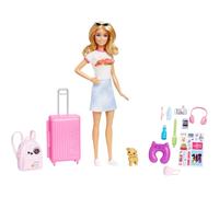 Barbie Doll and Accessories Malibu Travel Set with Puppy and 10+ Pieces