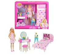 Barbie Doll And Bedroom Playset HPT55 Furniture With 15+ Pieces Mattel