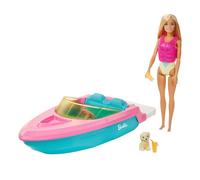 Barbie Doll and Boat Playset with Pet Puppy, Life Vest and Accessories, Fits 3 D
