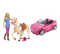 Barbie Doll and Horse & DVX59 Autre Glam Convertible Sports, Toy Vehicle for Doll, Pink Car