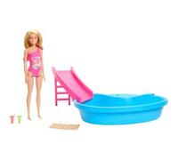 Barbie Doll And Pool Playset With Slide, Towel And Drink Accessories