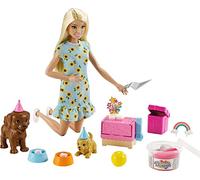Barbie Doll and Puppy Party Playset with 2 Pet Puppies, Dough, Cake Mold and Accessories, Gift for 3 to 7 Year Olds - GXV75