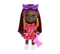 Barbie Extra Mini Doll with Burgundy Hair, Sunglasses & Red Ruffle Dress HLN47