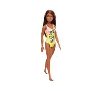 Barbie Doll Brunette Wearing Pink and Yellow Floral Swimsuit for Ki