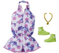 Barbie Doll Clothes Inspired by Jurassic World: Dominion Complete Look 2 Accessories Shorts Romper with Pink Polka Dot & Dinosaur Print Lime Green