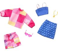 Barbie Fashions Clothing Set with 2 Outfits for Fashion Doll Including Pink & Blue Inspired Skirt, Shorts, 2 Tops & 2 Accessories