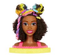 Barbie Doll Deluxe Styling Head with Color Reveal Accessories and Curly Brown Neon Rainbow Hair, Doll Head for Hair Styling, HMD79