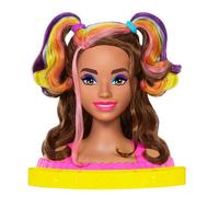 Barbie Doll Deluxe Styling Head with Color Reveal Accessories and Wavy Brown Neon Rainbow Hair, Doll Head for Hair Styling, HMD80