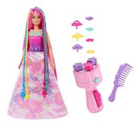 Barbie Doll, Fantasy Hair with Braid and Twist Styling, Rainbow Extensions, Twisting Tool with Accessories, HNJ06