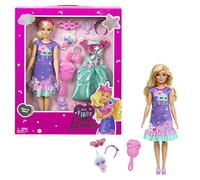 Barbie Doll for Preschoolers, My First Barbie “Malibu” Deluxe Doll, 13.5 Inch doll, Blonde with Accessories, Soft Poseable Body, Party & Bedtime Themed Fashions, from 3 Years, HMM67